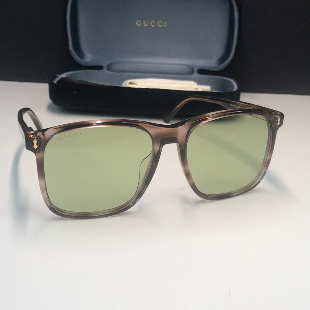 💯- Gucci New Authentic GG1041S 004 Brown Sunglasses with Green Lenses - Picture 7 of 15